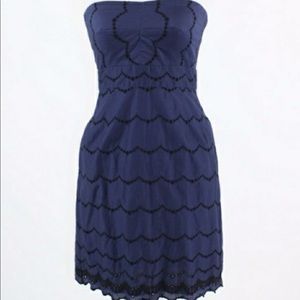 JCrew navy and black strapless dress